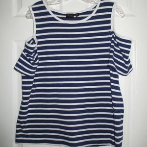 Cold shoulder nautical blue & white stripe tee